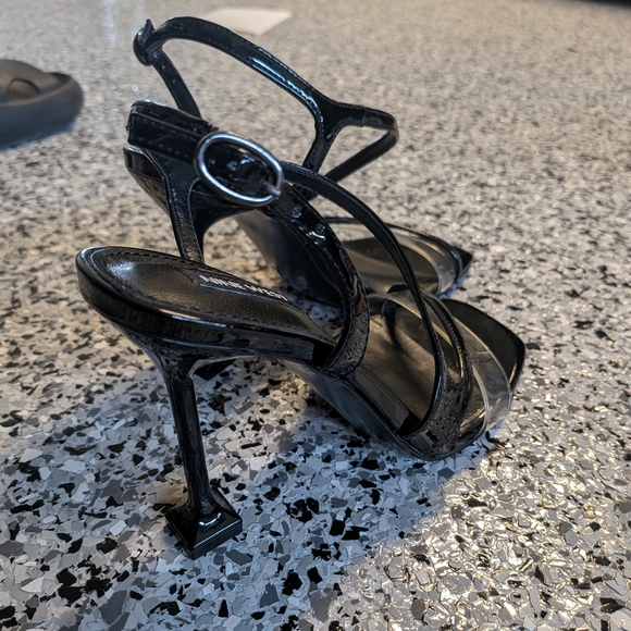 Nine West Glossy Black Strappy Heels Clear Strap Women's Size 6.5 - Picture 9 of 11